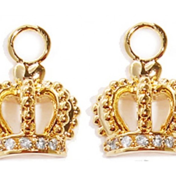 2 PCS CROWN CHARM NEW 18 KARAT GOLD & CZ 2 PCS - Picture 1 of 2